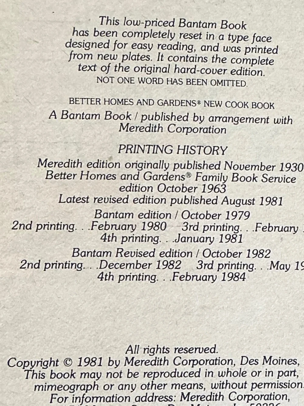 Vintage 1984 Better Homes & Gardens New Cook Book 4th Print Paperback